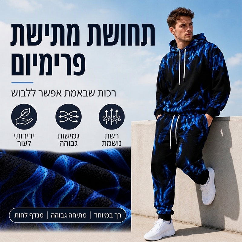 סט סווטשירט עם ברדס ומכנסיים מודפסים לגבר