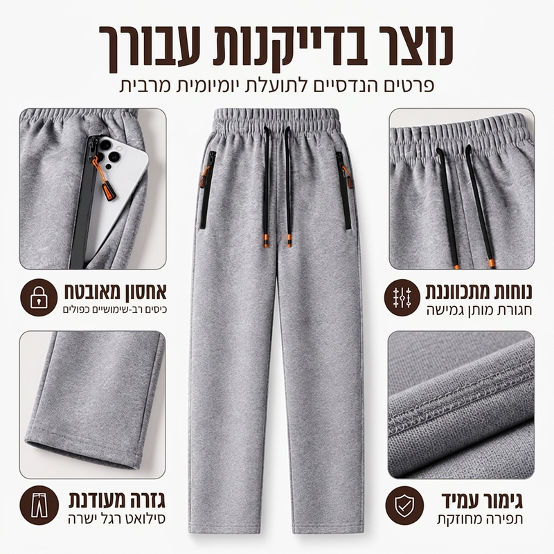 מכנסי טרנינג תרמיים נוחים לגברים לחורף