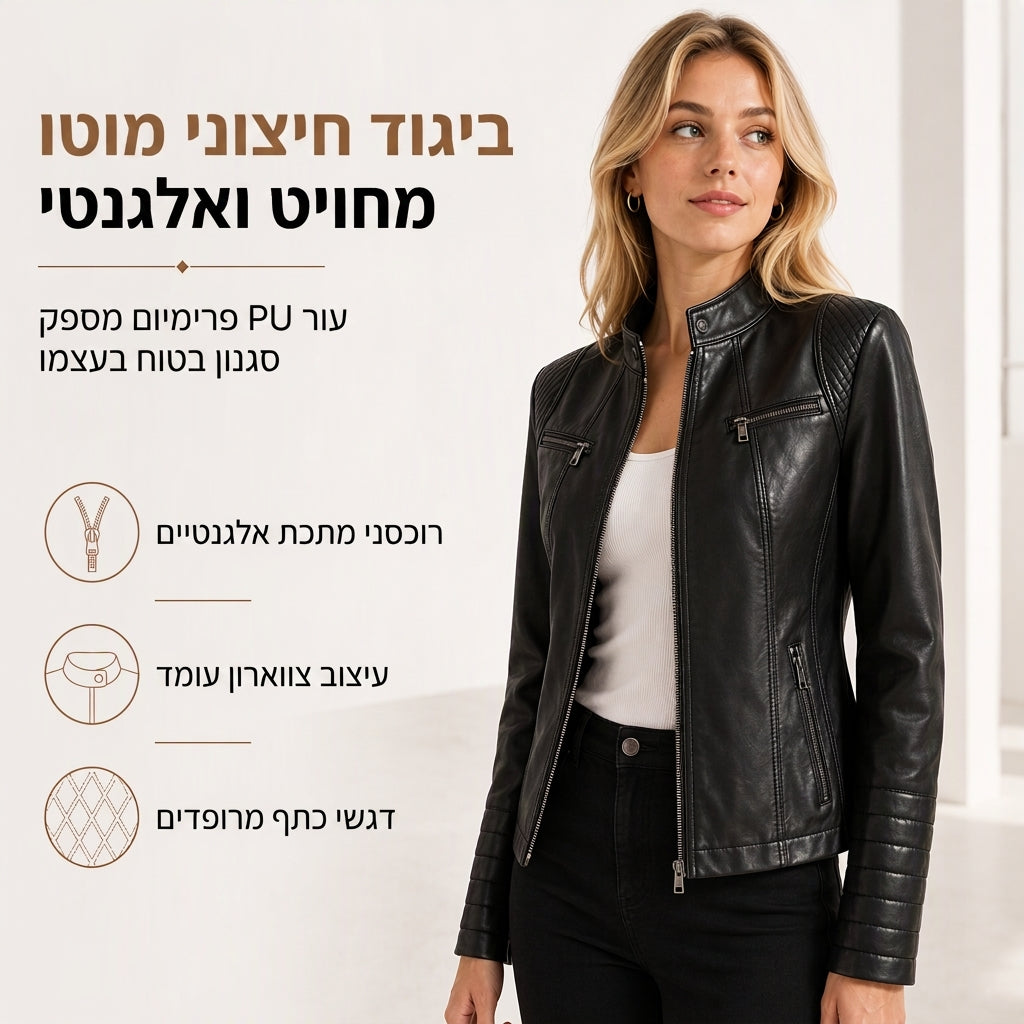 מעיל אופנוע יוניסקס דמוי עור, קל משקלז'קט מוטו קצר עם צווארון זקוף וכתפיים מרופדות, בגד חיצוני רב תכליתי לאביב ולסתיו