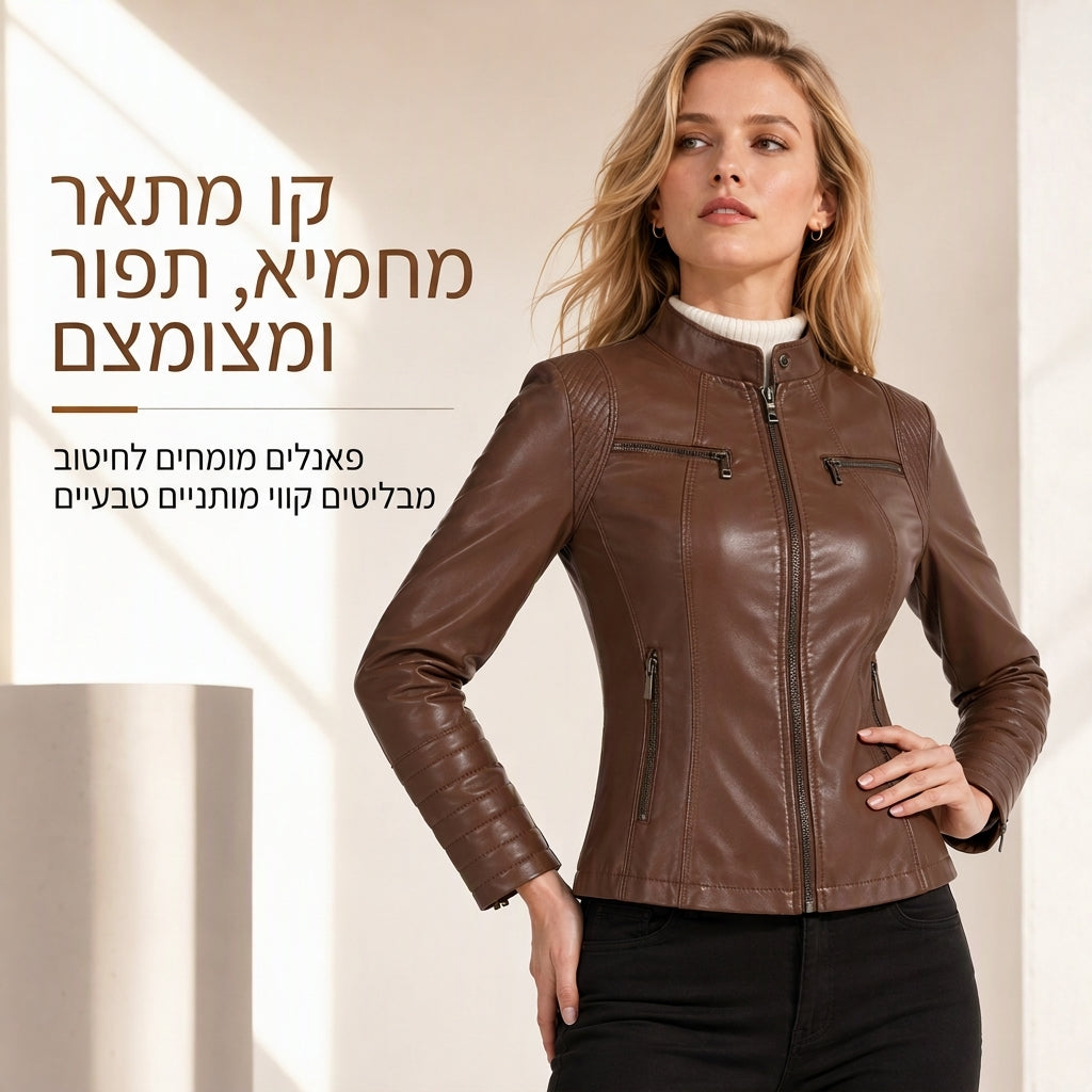 מעיל אופנוע יוניסקס דמוי עור, קל משקלז'קט מוטו קצר עם צווארון זקוף וכתפיים מרופדות, בגד חיצוני רב תכליתי לאביב ולסתיו