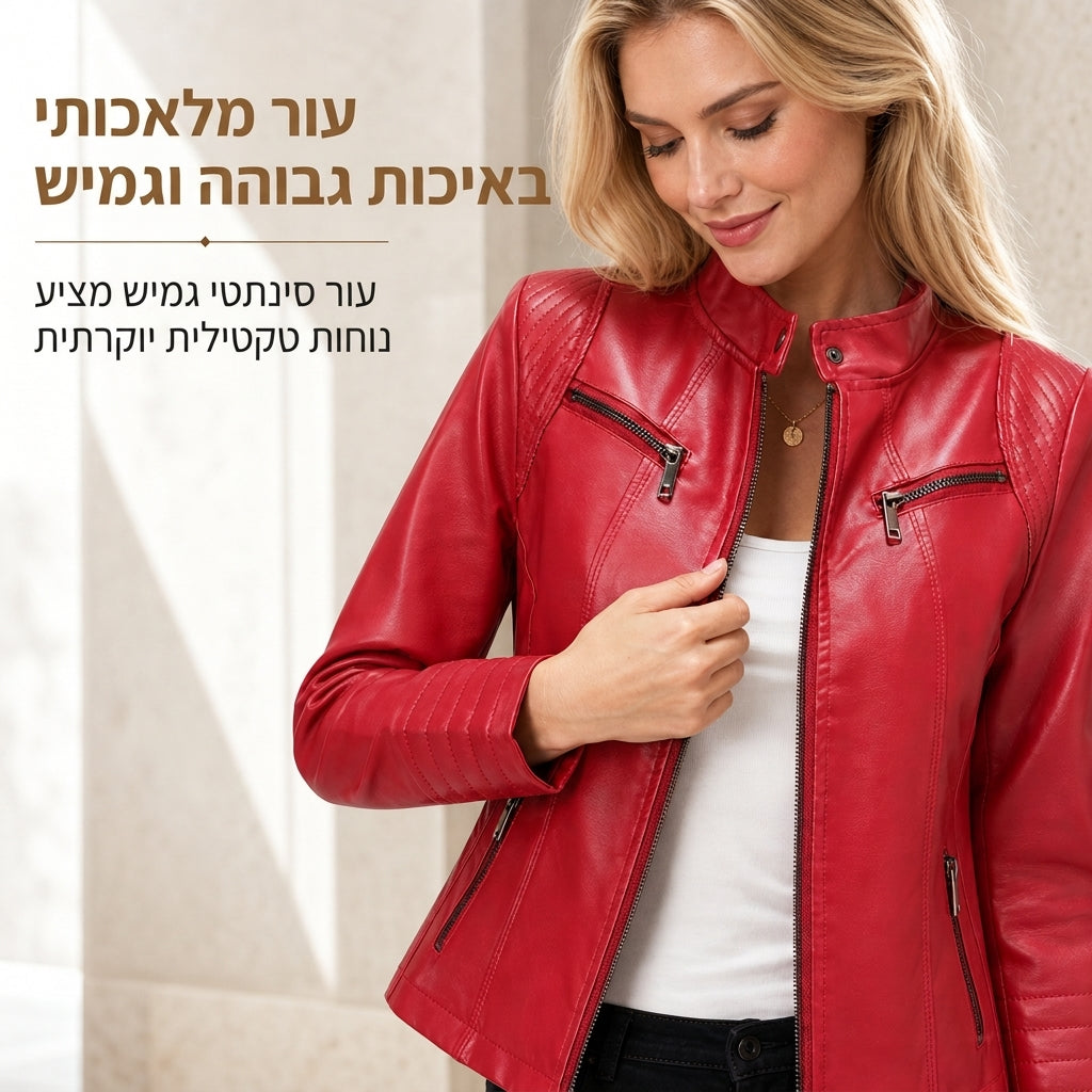 מעיל אופנוע יוניסקס דמוי עור, קל משקלז'קט מוטו קצר עם צווארון זקוף וכתפיים מרופדות, בגד חיצוני רב תכליתי לאביב ולסתיו