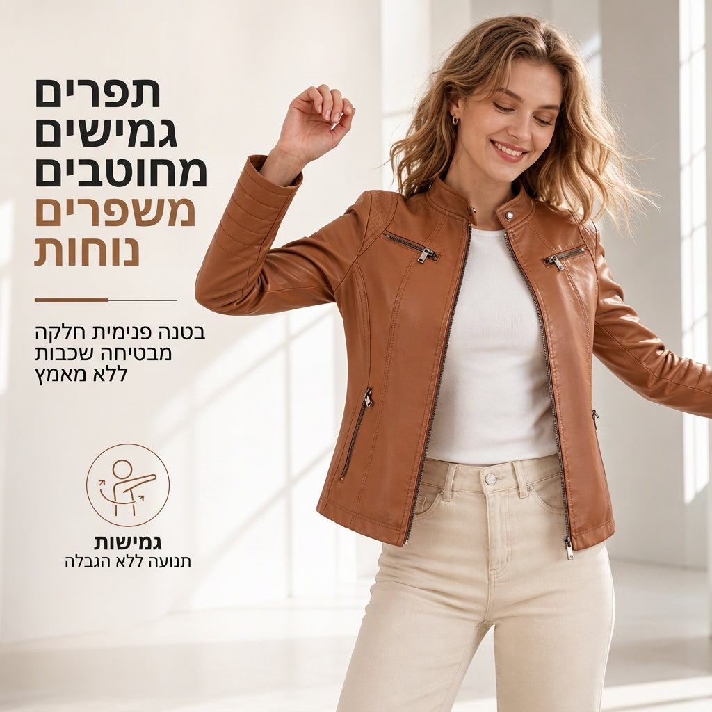 מעיל אופנוע יוניסקס דמוי עור, קל משקלז'קט מוטו קצר עם צווארון זקוף וכתפיים מרופדות, בגד חיצוני רב תכליתי לאביב ולסתיו