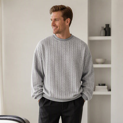 סווטשירט עם צווארון עגול לסריגת חוט לגברים