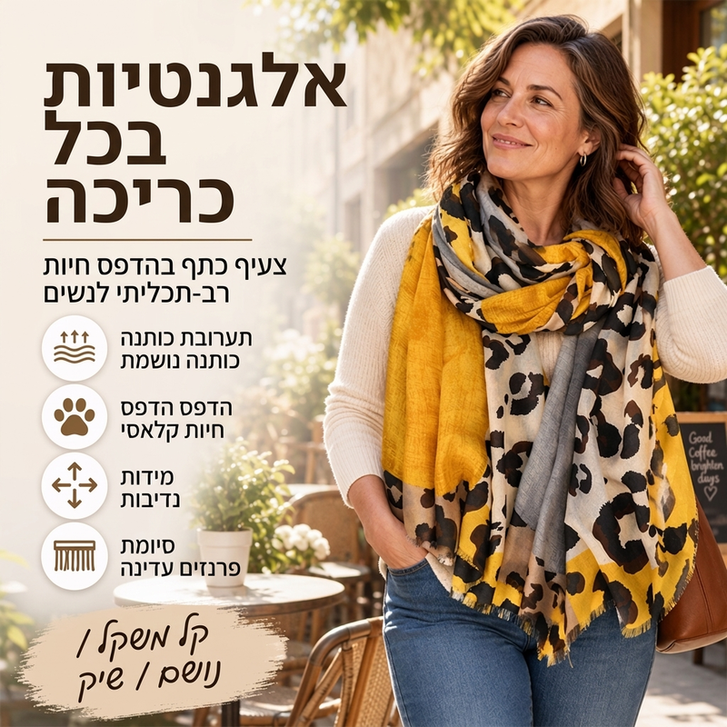צעיף שילוב הדפס נמר קל משקל ורב-תכליתי