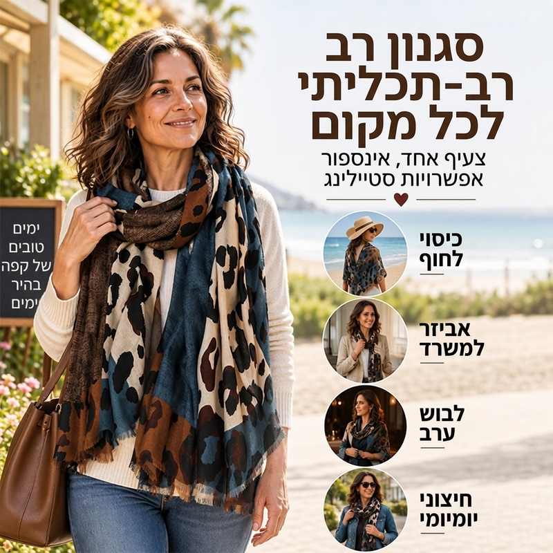 צעיף שילוב הדפס נמר קל משקל ורב-תכליתי