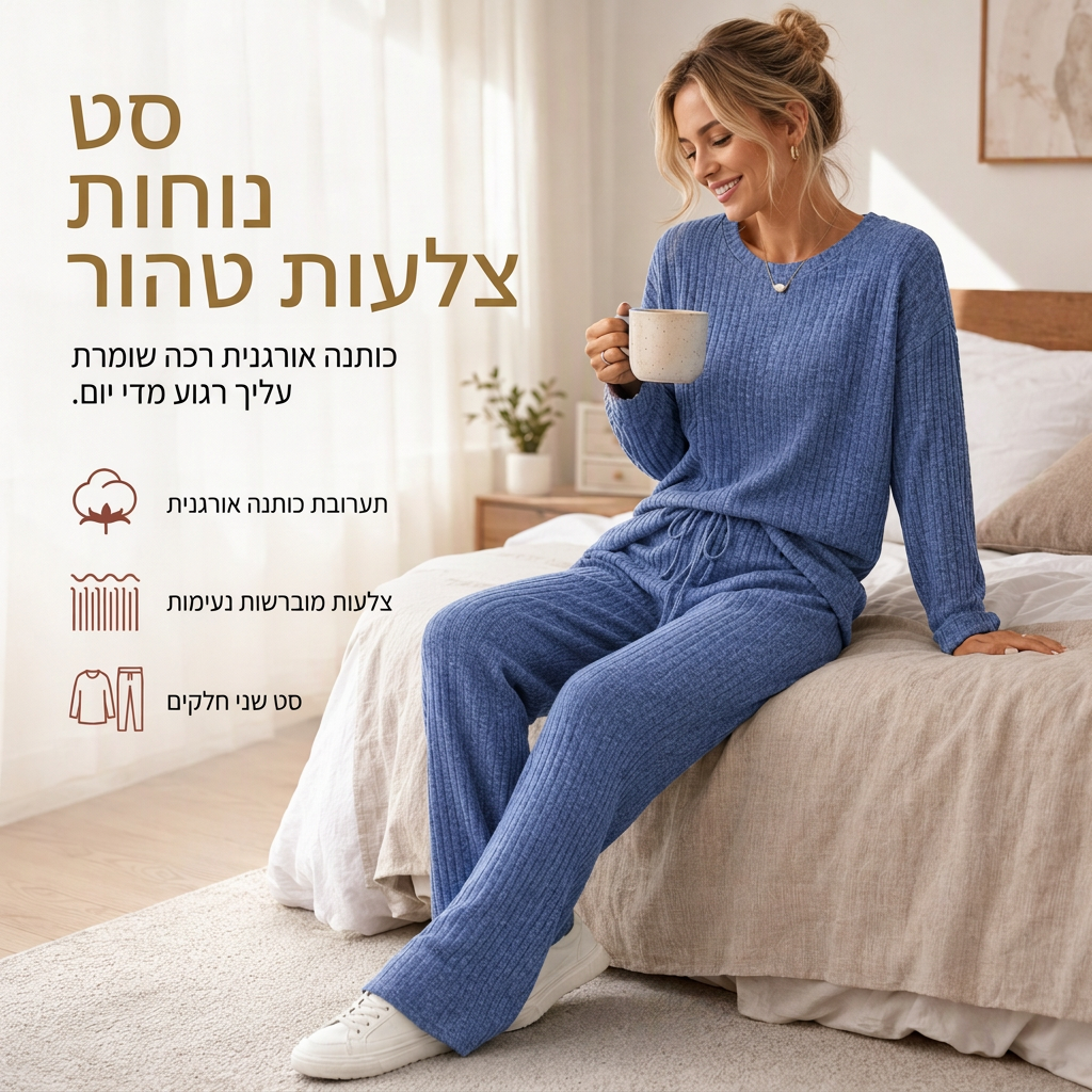 סט לבוש ביתי סרוג ומזדמם לנשים