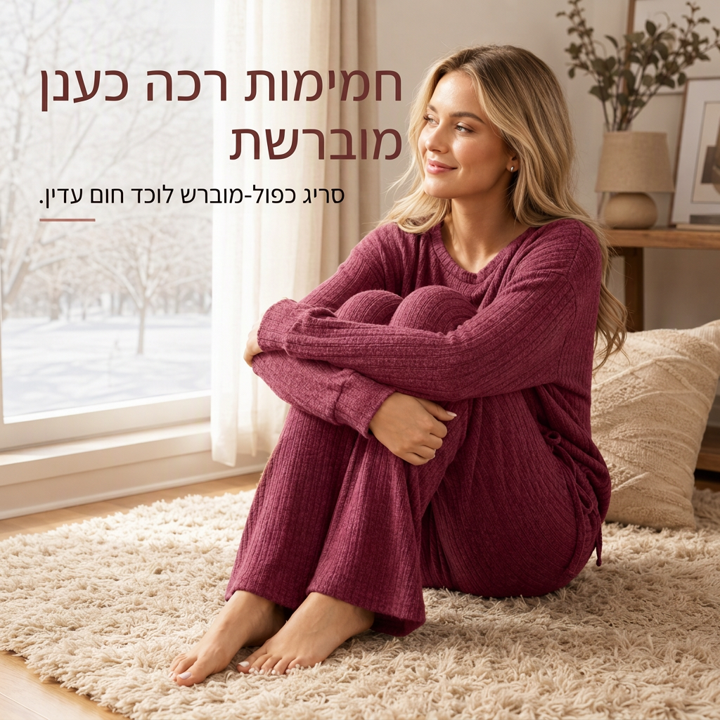 סט לבוש ביתי סרוג ומזדמם לנשים