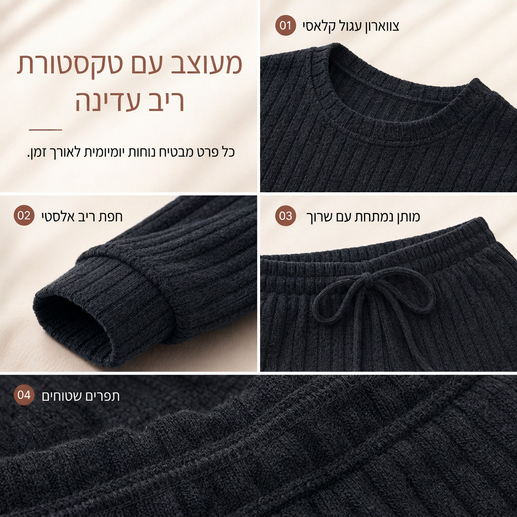 סט לבוש ביתי סרוג ומזדמם לנשים
