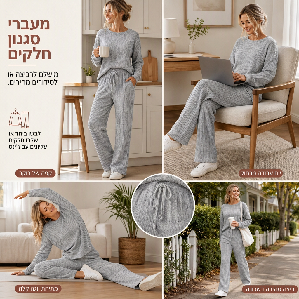 סט לבוש ביתי סרוג ומזדמם לנשים