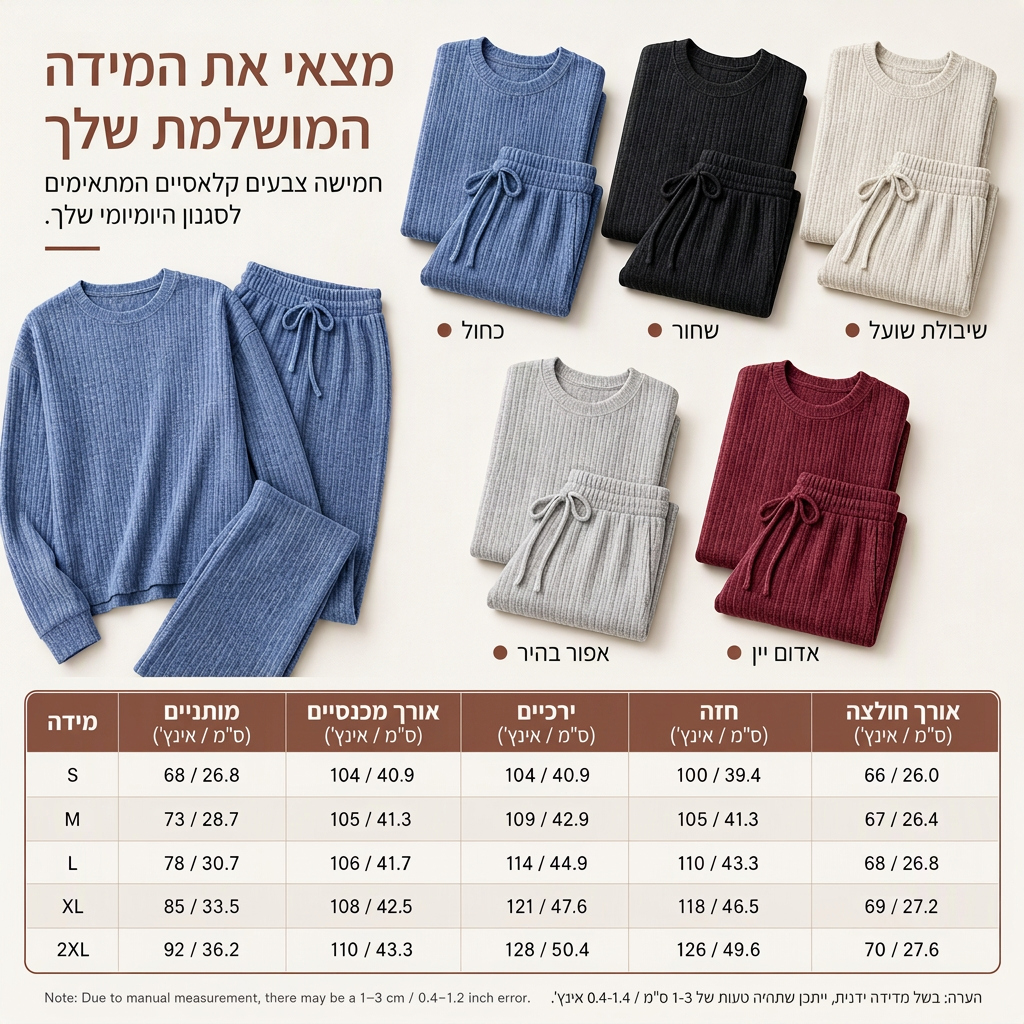 סט לבוש ביתי סרוג ומזדמם לנשים