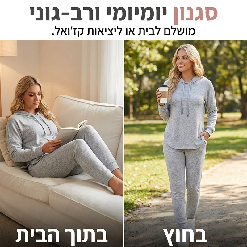 סט טרקינג שני חלקים לנשים בצבע אחיד, סגנון קז'ואלי