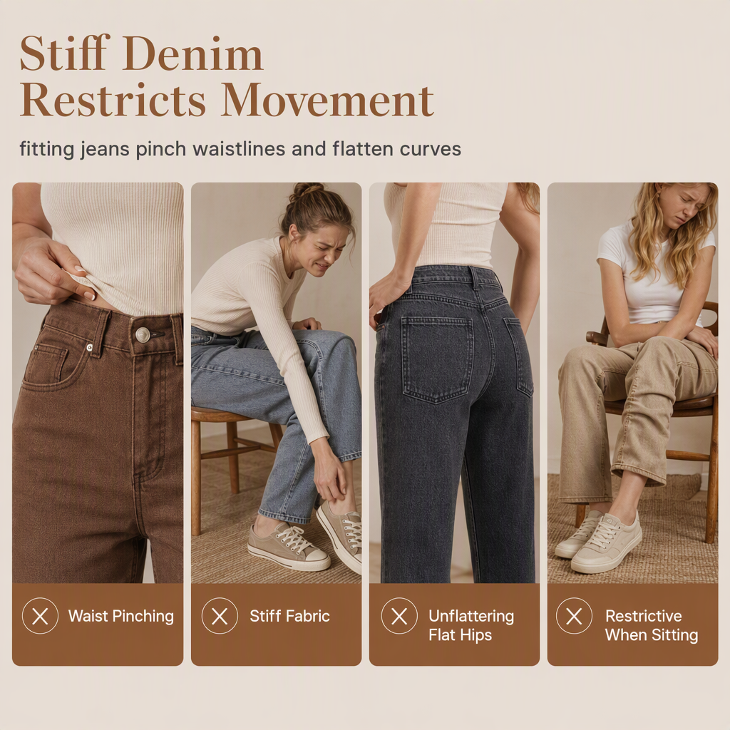 👖 חתך ישר מחמיא, התאמה נוחה של רוז | ג'ינס דגנים מזדמנים של נשים