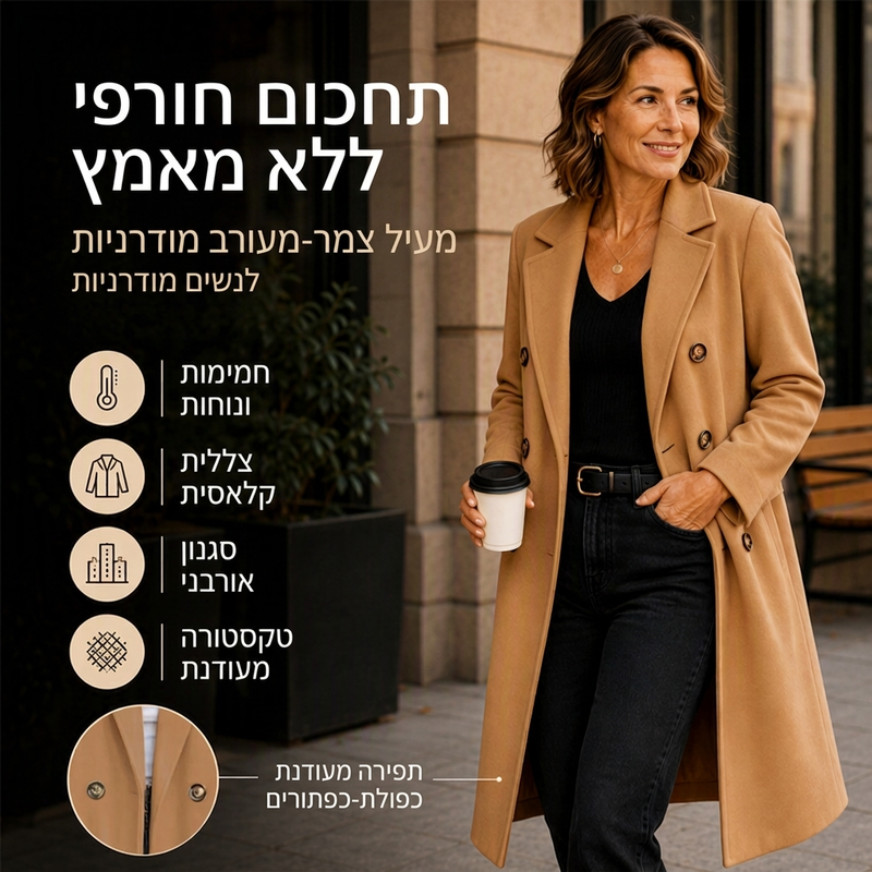 מעיל צמר נשים כפול כיס
