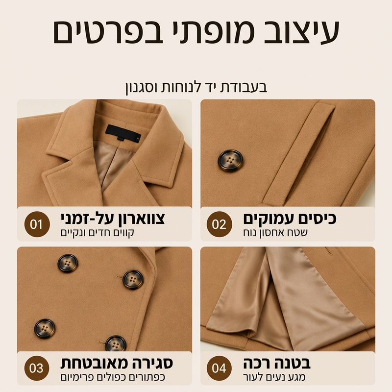 מעיל צמר נשים כפול כיס