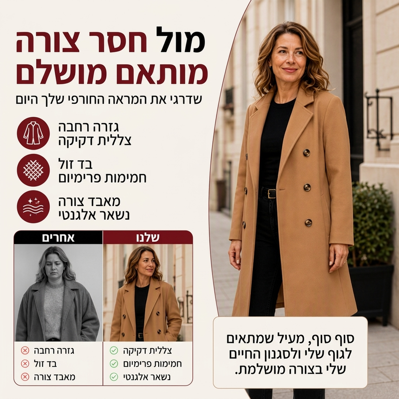 מעיל צמר נשים כפול כיס