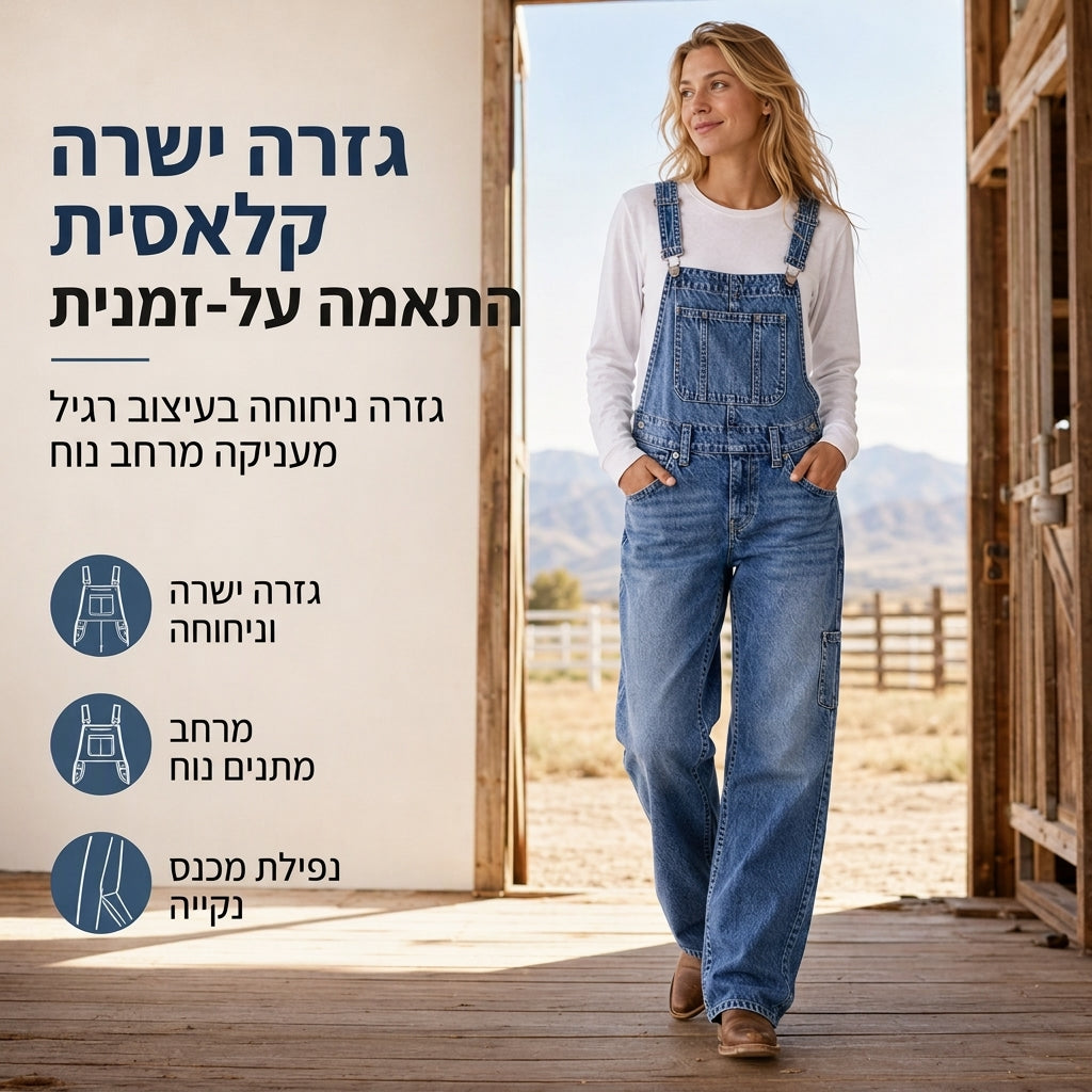 סרבל דנני אלסטי לנערות עם רגל רחבה ורצועות מתכווננות