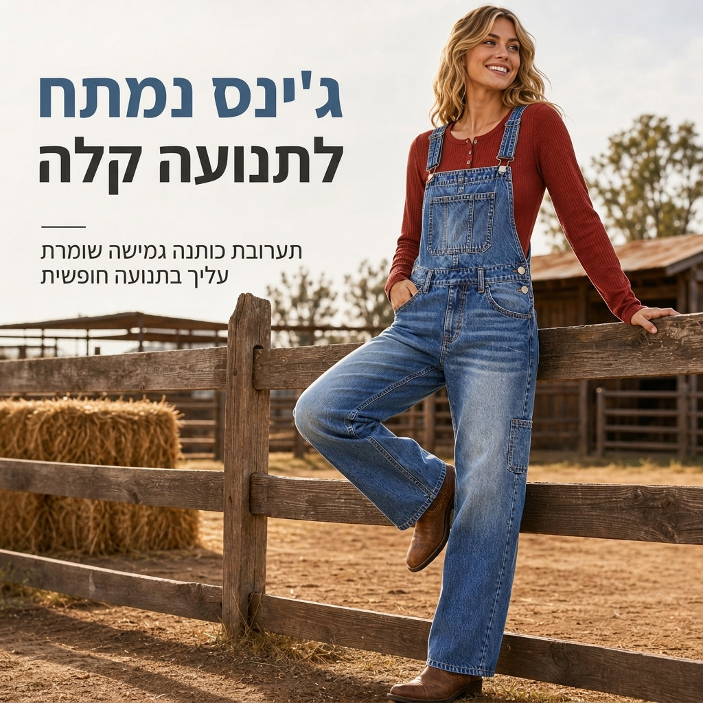סרבל דנני אלסטי לנערות עם רגל רחבה ורצועות מתכווננות