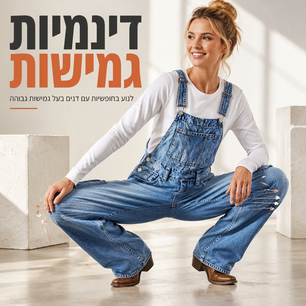 סרבל דנני אלסטי לנערות עם רגל רחבה ורצועות מתכווננות