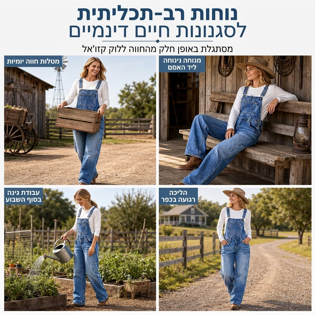סרבל דנני אלסטי לנערות עם רגל רחבה ורצועות מתכווננות