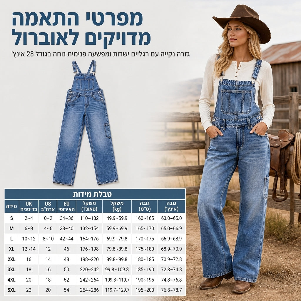 סרבל דנני אלסטי לנערות עם רגל רחבה ורצועות מתכווננות