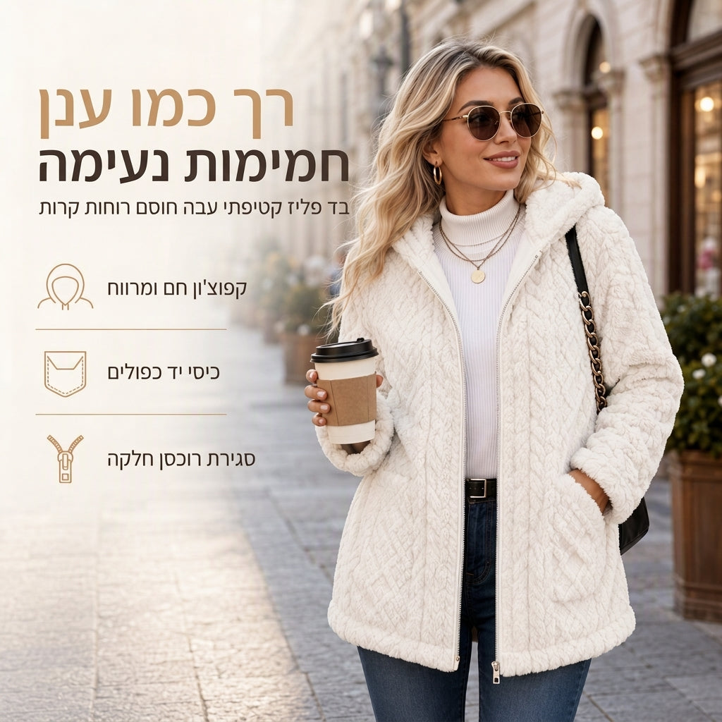 קרדיגן נשים קז'ואע פרווה בצבע אחיד