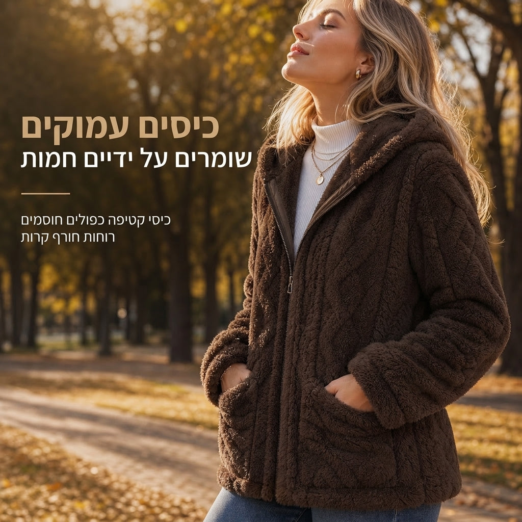 קרדיגן נשים קז'ואע פרווה בצבע אחיד