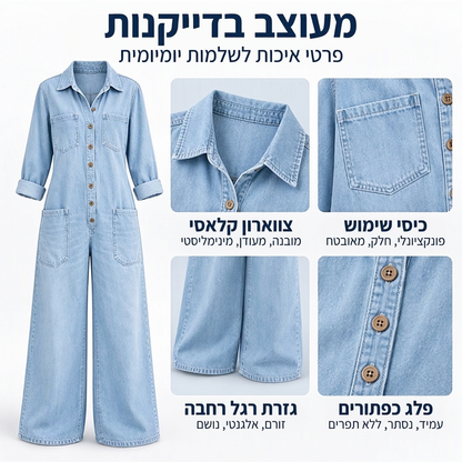 סרבל ג'ינס נשים עם צווארון בסגנון וינטג'
