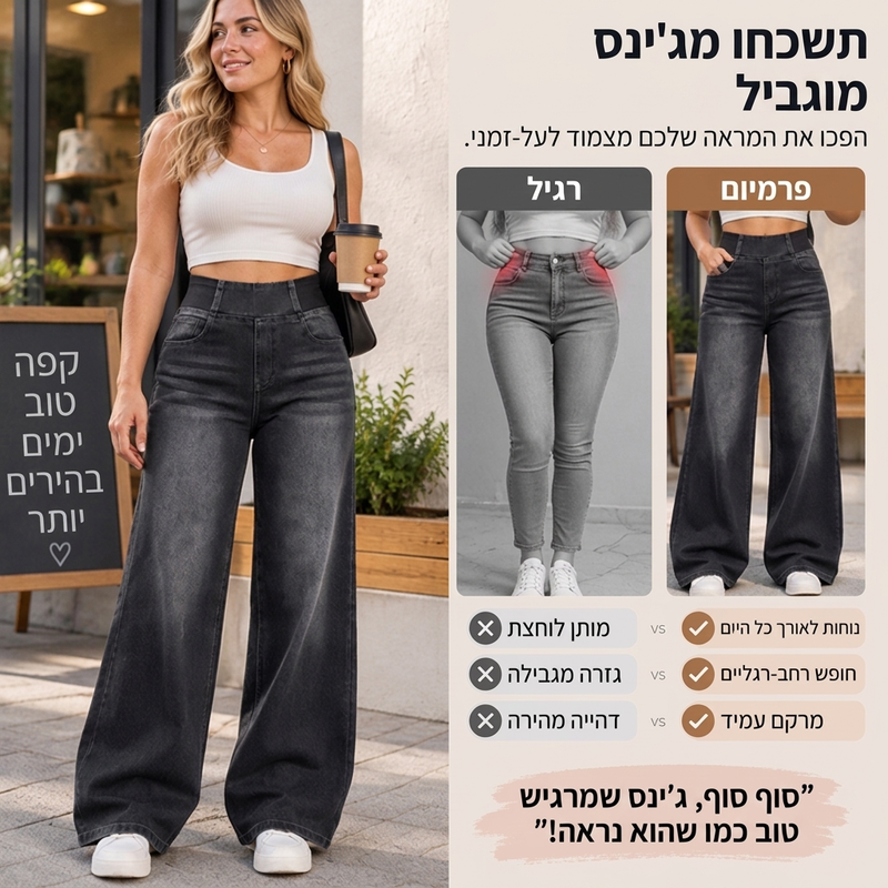 ג'ינס סטרץ' רחב לרגליים לנשים בסטייל קז'ואלי