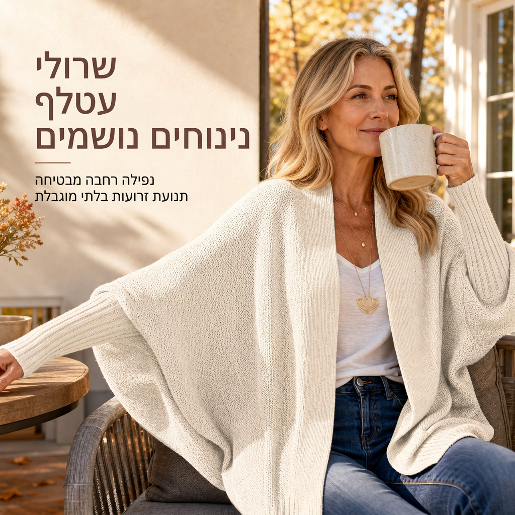 ✨קרדיגן סריג נשי רופף עם שרוולי עטלף, סגול פתוח לסתיו וחורף