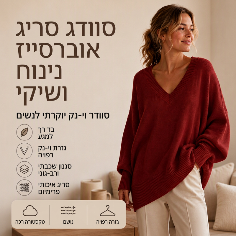 סוודר סרוג לנשים באורך בינוני