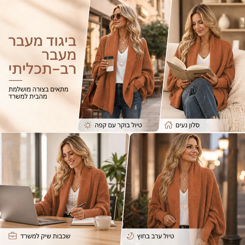 ✨קרדיגן סריג נשי רופף עם שרוולי עטלף, סגול פתוח לסתיו וחורף