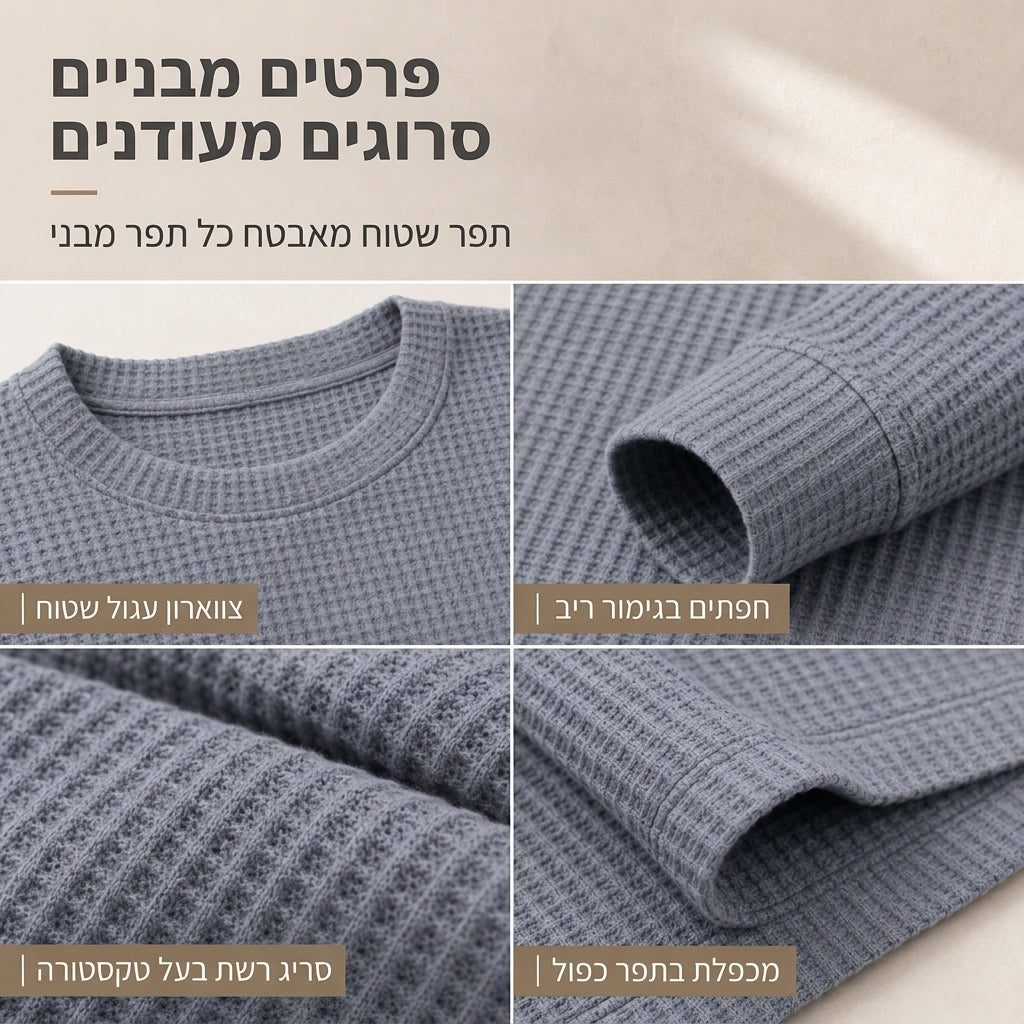 סווטשירט קז'ואע לגברים, דגם מצומצם, צוואר עגול ושרוולים ארוכים