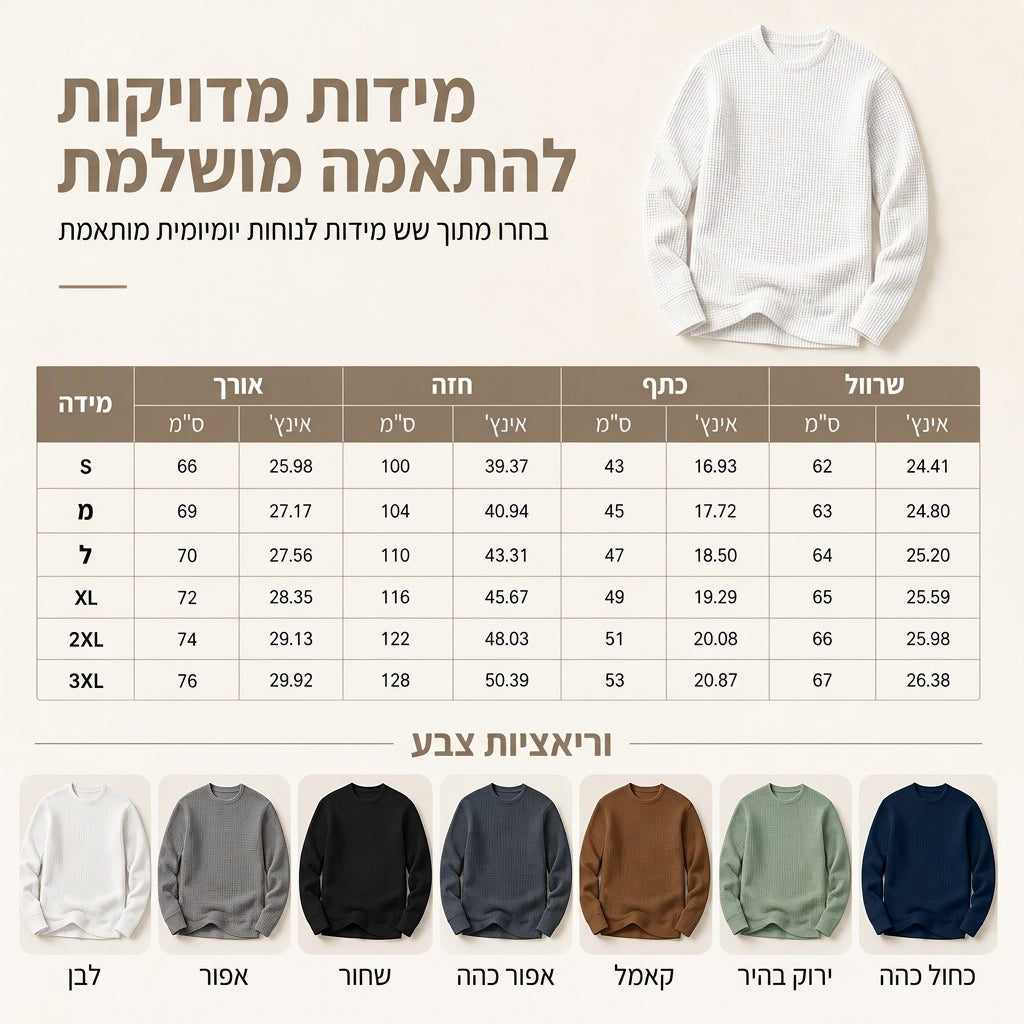 סווטשירט קז'ואע לגברים, דגם מצומצם, צוואר עגול ושרוולים ארוכים