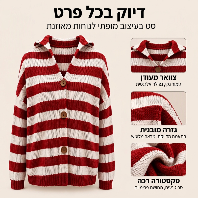 קרדיגן סרוג עם ברדס לפסים לנשים