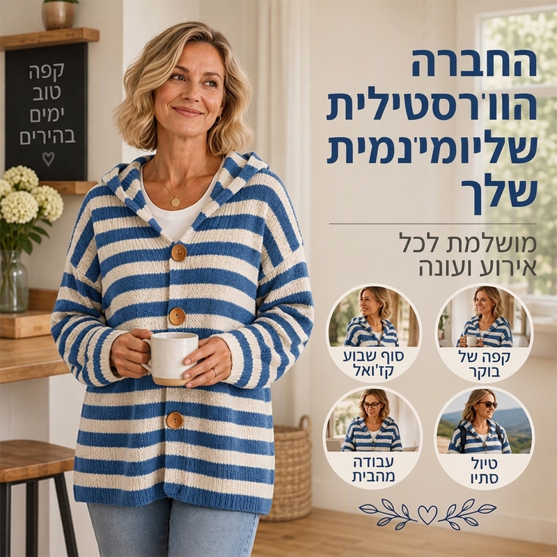 קרדיגן סרוג עם ברדס לפסים לנשים