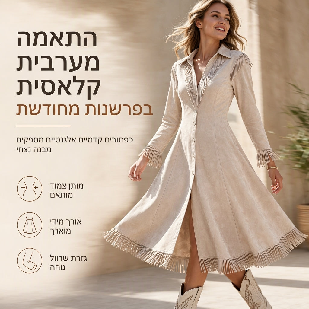 שמלת נשים וינטג' עם שרוולים ארוצים ושוליים