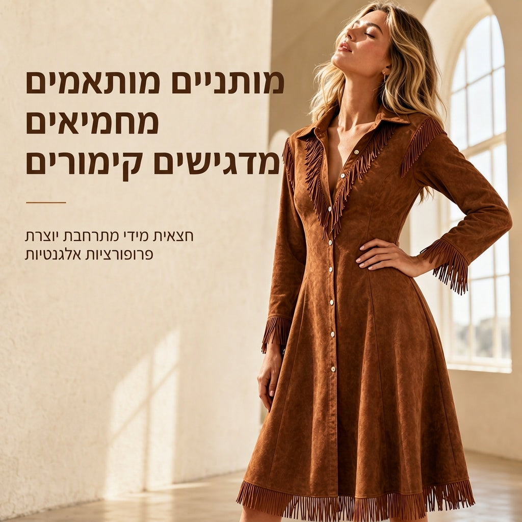 שמלת נשים וינטג' עם שרוולים ארוצים ושוליים