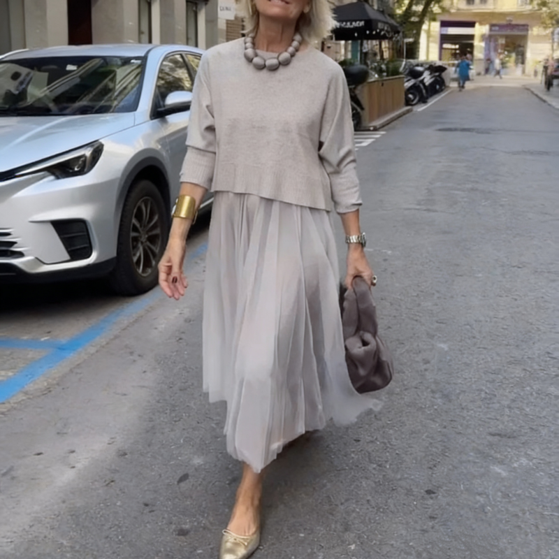 👚 60% הנחה עכשיו! ✨ סט 2 חלקים לנשים (חולצה עם שרוולים ארוכים ושמלה נקראת שרוולים) – רב-תכליתי, בד רך ומושלם לשילוב שכבתי 🛍️