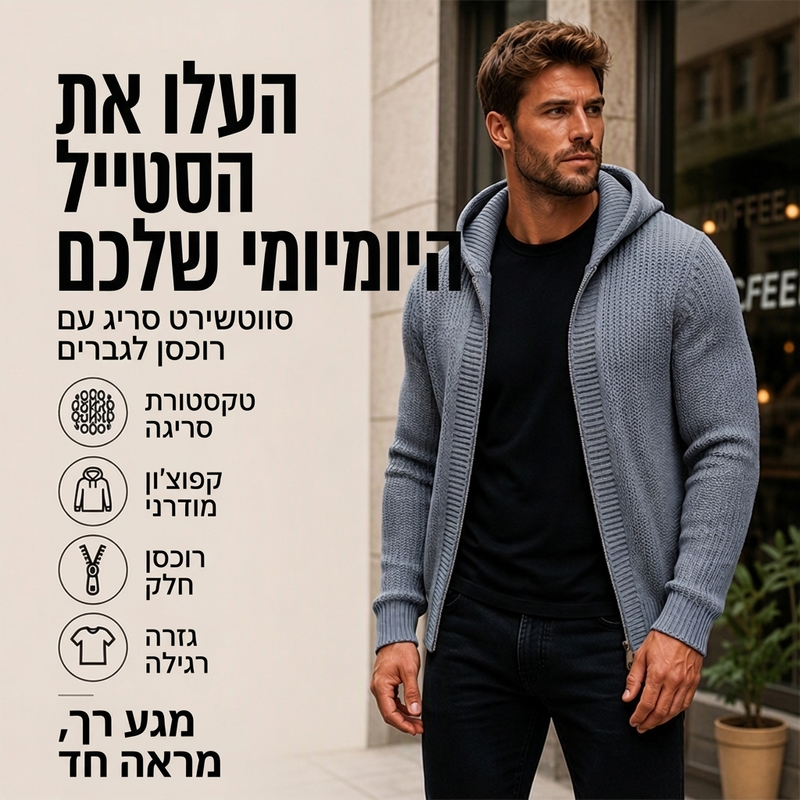 סוודר סריג מקופסה עם רוכסן ברדקס לגברים