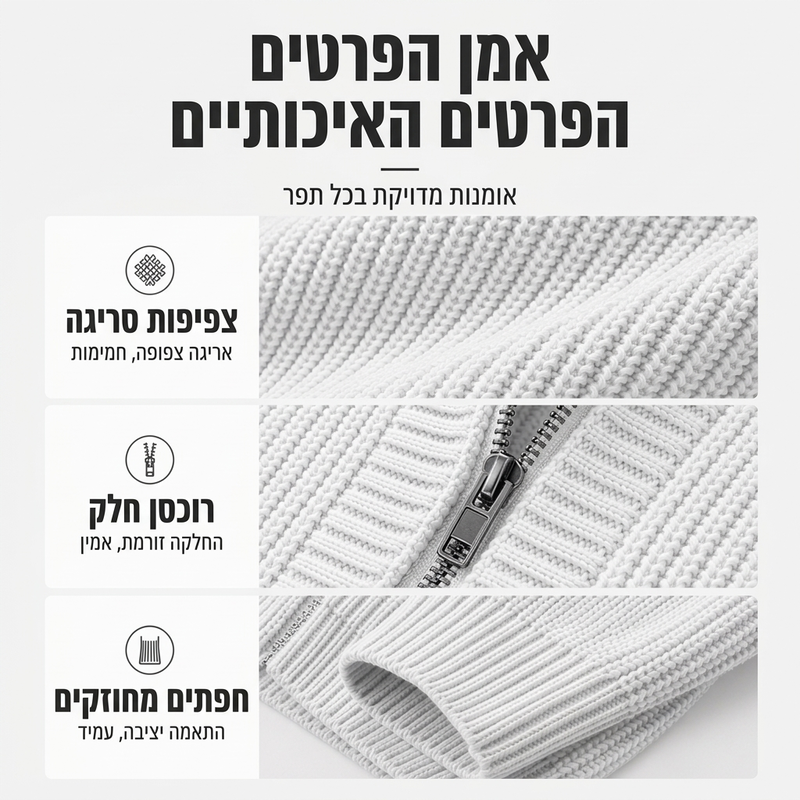 סוודר סריג מקופסה עם רוכסן ברדקס לגברים