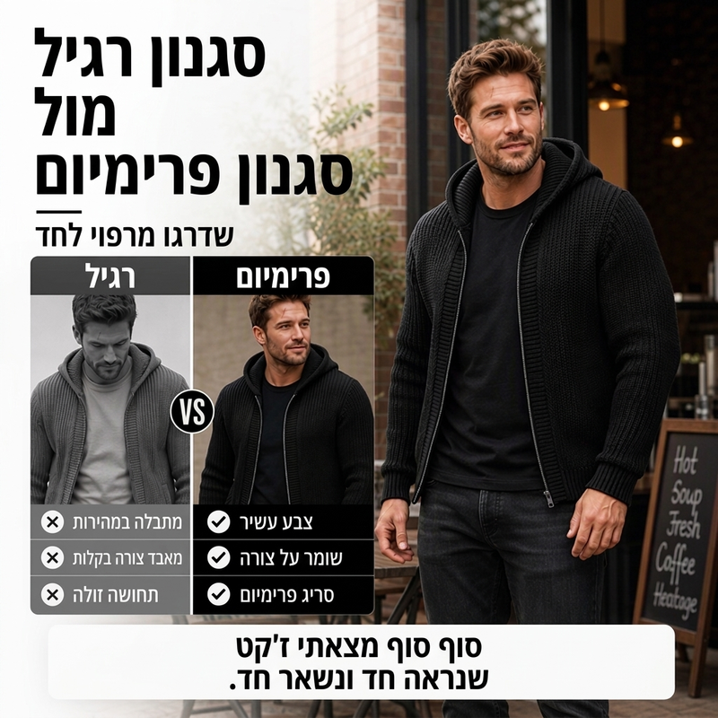 סוודר סריג מקופסה עם רוכסן ברדקס לגברים