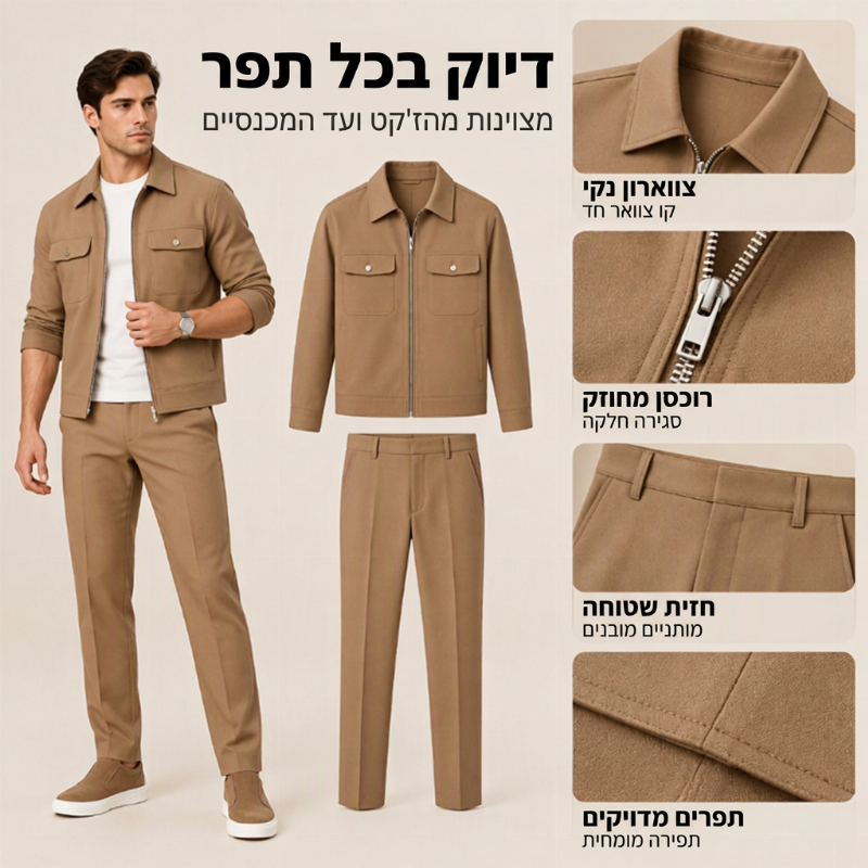סט מעיל ומכנסיים קז'ואל ומסוגנן לגברים