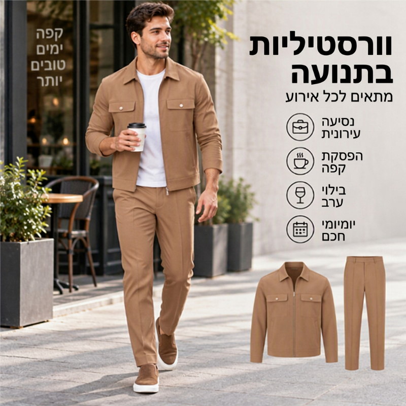 סט מעיל ומכנסיים קז'ואל ומסוגנן לגברים