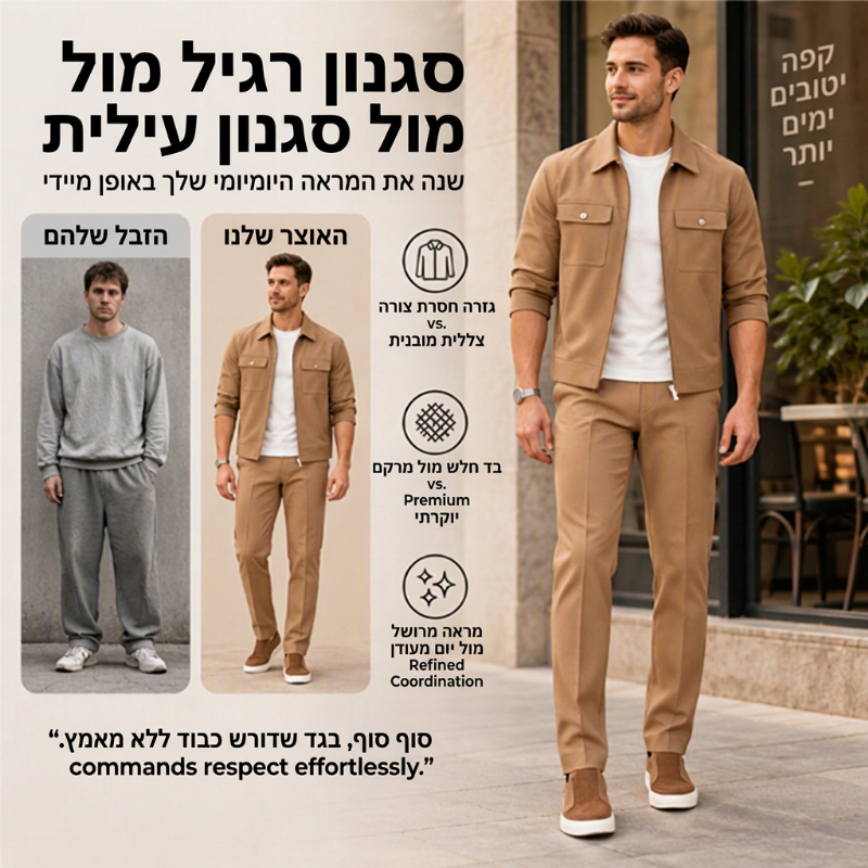 סט מעיל ומכנסיים קז'ואל ומסוגנן לגברים