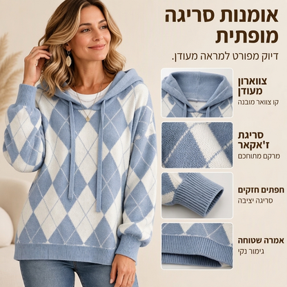 סוודר קז'ואלי עם דוגמת ארגייל וברדס לנשים