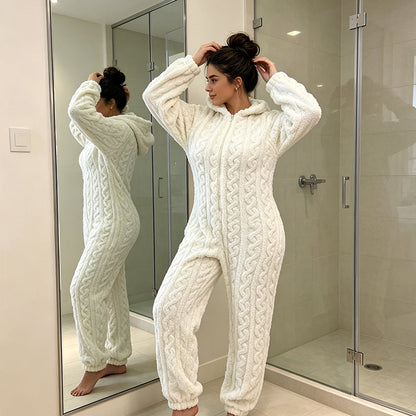 💖מבצע ענק בלאק פריידי - 50% הנחה!💖🐻 נוחות שובבה | בגדי ל'ונג' מעוצבים עם ברדס לנשים, רקמת דוב וסריגת כבלים