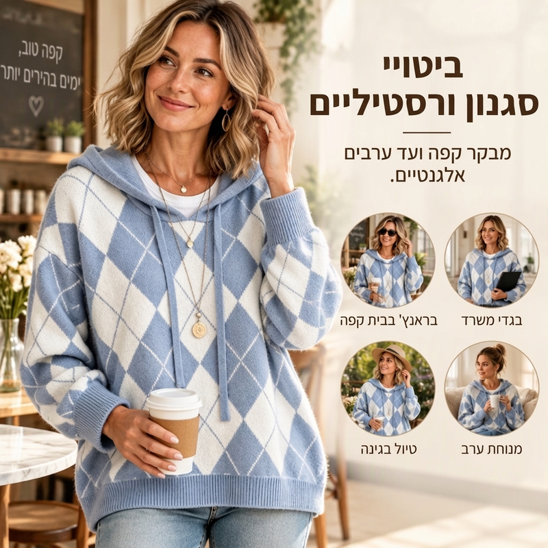 סוודר קז'ואלי עם דוגמת ארגייל וברדס לנשים
