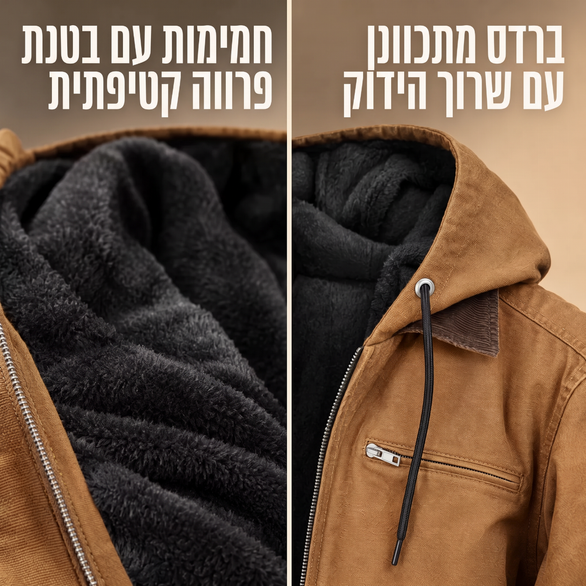 ⏳📢 מעיל עבודה עם ברדס ופרווה לגבר
