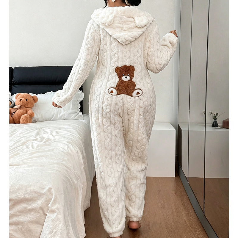 💖מבצע ענק בלאק פריידי - 50% הנחה!💖🐻 נוחות שובבה | בגדי ל'ונג' מעוצבים עם ברדס לנשים, רקמת דוב וסריגת כבלים