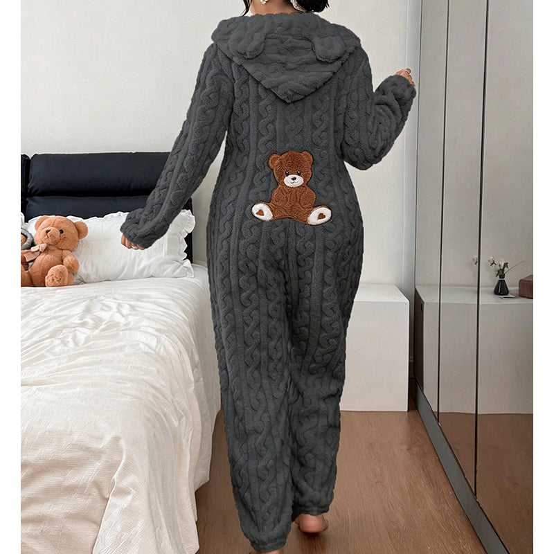 💖מבצע ענק בלאק פריידי - 50% הנחה!💖🐻 נוחות שובבה | בגדי ל'ונג' מעוצבים עם ברדס לנשים, רקמת דוב וסריגת כבלים